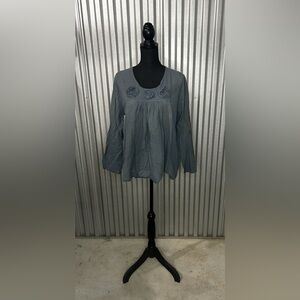 Women’s JP and Mattie Blue Cotton Long Sleeve Designer Tunic Blouse Size Medium